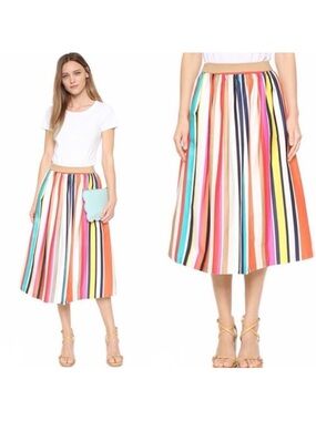 Alice + Olivia "Nikola" Rainbow Carnival  Striped Midi Skirt w/ Pockets - 4